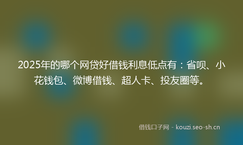 2025年的哪个网贷好借钱利息低点有：省呗、小花钱包、微博借钱、超人卡、投友圈等。