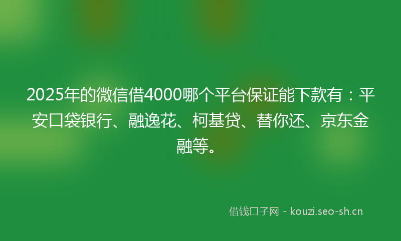 2025年的微信借4000哪个平台保证能下款有：平安口袋银行、融逸花、柯基贷、替你还、京东金融等。