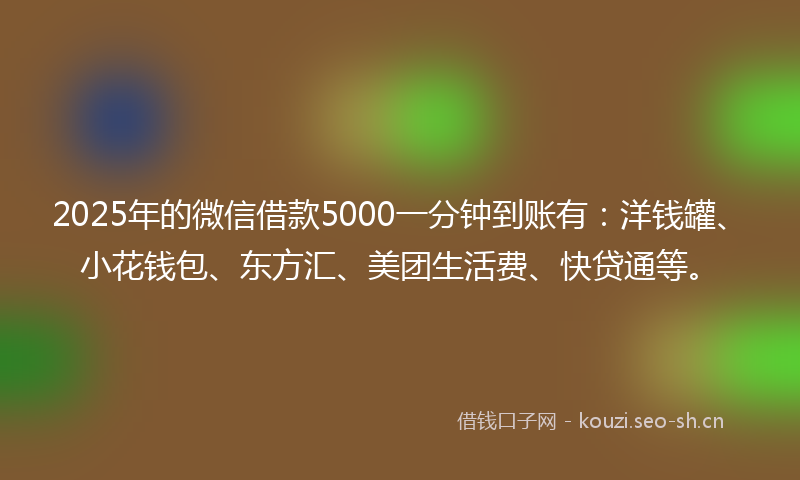 2025年的微信借款5000一分钟到账有：洋钱罐、小花钱包、东方汇、美团生活费、快贷通等。