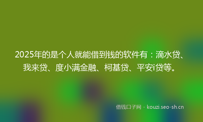 2025年的是个人就能借到钱的软件有：滴水贷、我来贷、度小满金融、柯基贷、平安i贷等。