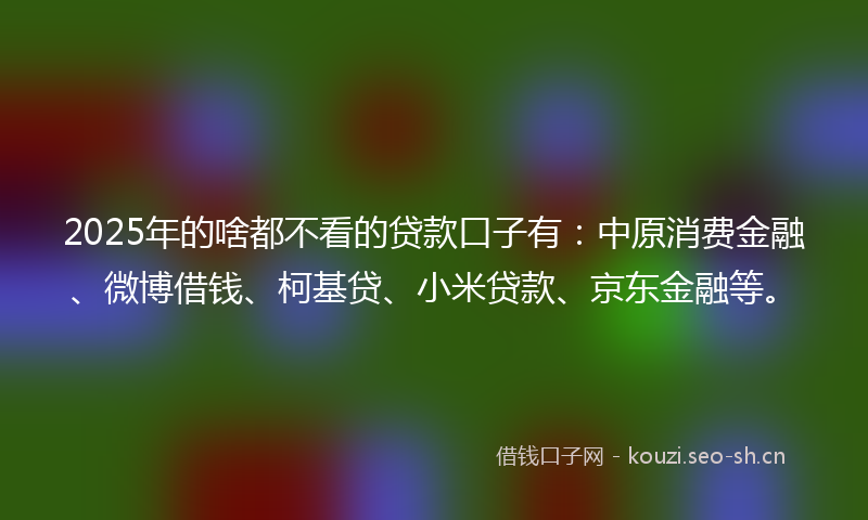 2025年的啥都不看的贷款口子有：中原消费金融、微博借钱、柯基贷、小米贷款、京东金融等。