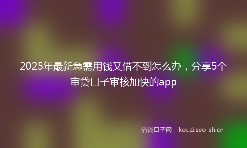 2025年最新急需用钱又借不到怎么办，分享5个审贷口子审核加快的app