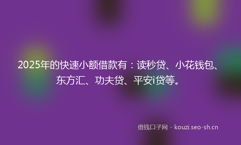 2025年的快速小额借款有：读秒贷、小花钱包、东方汇、功夫贷、平安i贷等。