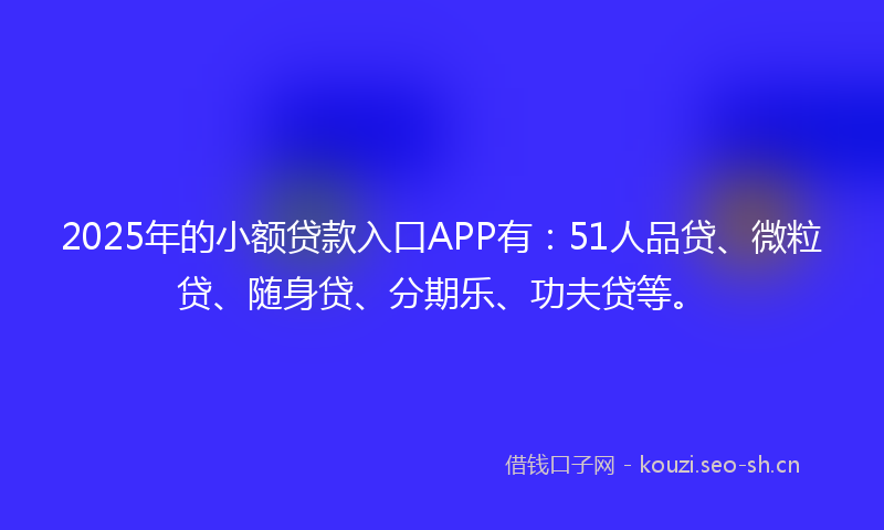 2025年的小额贷款入口APP有：51人品贷、微粒贷、随身贷、分期乐、功夫贷等。