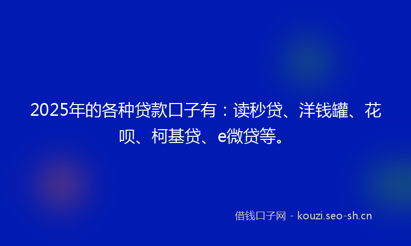2025年的各种贷款口子有：读秒贷、洋钱罐、花呗、柯基贷、e微贷等。
