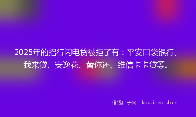 2025年的招行闪电贷被拒了有：平安口袋银行、我来贷、安逸花、替你还、维信卡卡贷等。