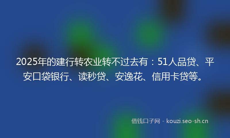 2025年的建行转农业转不过去有：51人品贷、平安口袋银行、读秒贷、安逸花、信用卡贷等。