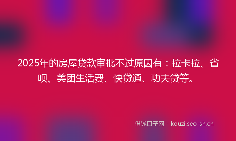 2025年的房屋贷款审批不过原因有：拉卡拉、省呗、美团生活费、快贷通、功夫贷等。