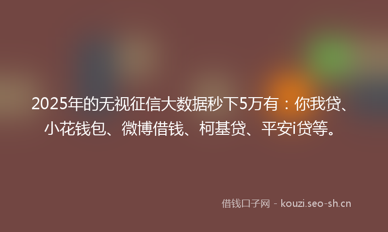 2025年的无视征信大数据秒下5万有：你我贷、小花钱包、微博借钱、柯基贷、平安i贷等。