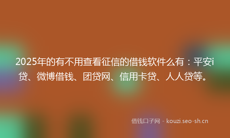 2025年的有不用查看征信的借钱软件么有：平安i贷、微博借钱、团贷网、信用卡贷、人人贷等。