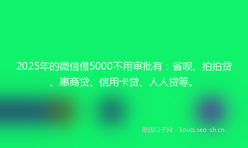 2025年的微信借5000不用审批有：省呗、拍拍贷、惠商贷、信用卡贷、人人贷等。