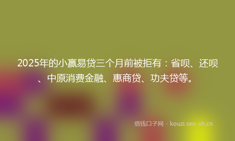 2025年的小赢易贷三个月前被拒有：省呗、还呗、中原消费金融、惠商贷、功夫贷等。