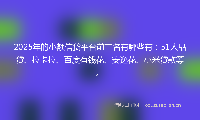 2025年的小额信贷平台前三名有哪些有：51人品贷、拉卡拉、百度有钱花、安逸花、小米贷款等。