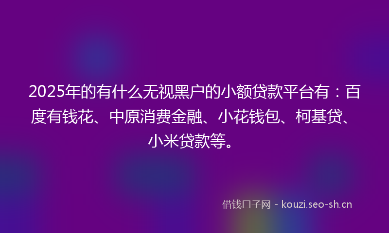 2025年的有什么无视黑户的小额贷款平台有：百度有钱花、中原消费金融、小花钱包、柯基贷、小米贷款等。
