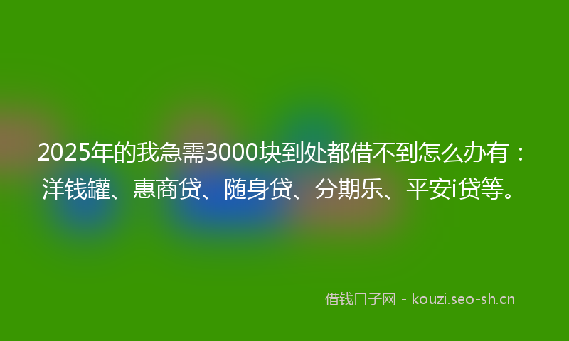 2025年的我急需3000块到处都借不到怎么办有：洋钱罐、惠商贷、随身贷、分期乐、平安i贷等。