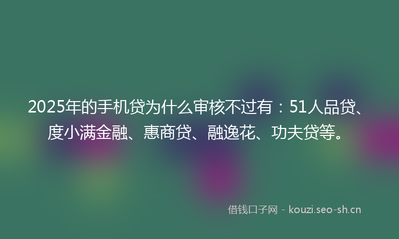 2025年的手机贷为什么审核不过有：51人品贷、度小满金融、惠商贷、融逸花、功夫贷等。