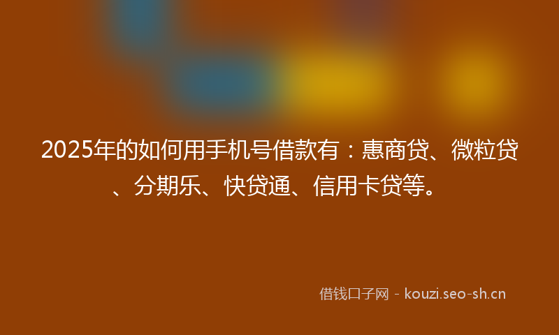 2025年的如何用手机号借款有：惠商贷、微粒贷、分期乐、快贷通、信用卡贷等。