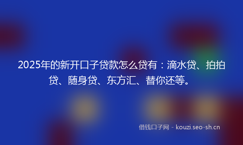 2025年的新开口子贷款怎么贷有：滴水贷、拍拍贷、随身贷、东方汇、替你还等。