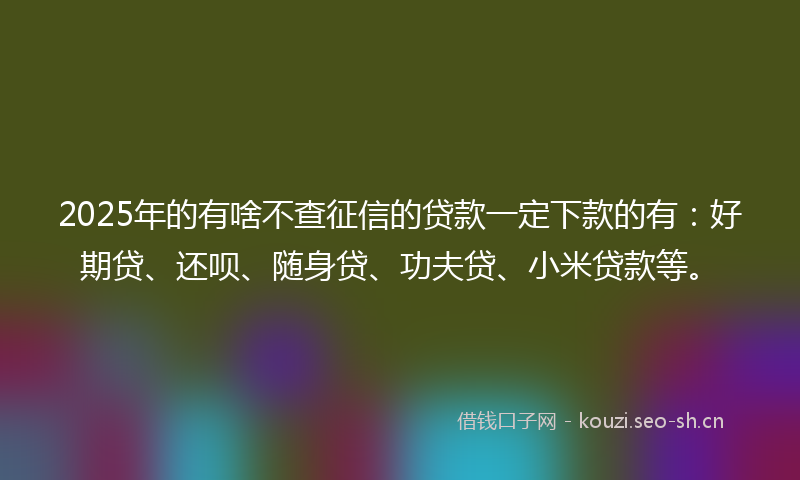 2025年的有啥不查征信的贷款一定下款的有：好期贷、还呗、随身贷、功夫贷、小米贷款等。