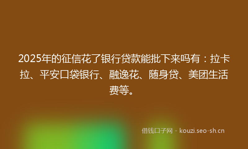 2025年的征信花了银行贷款能批下来吗有：拉卡拉、平安口袋银行、融逸花、随身贷、美团生活费等。