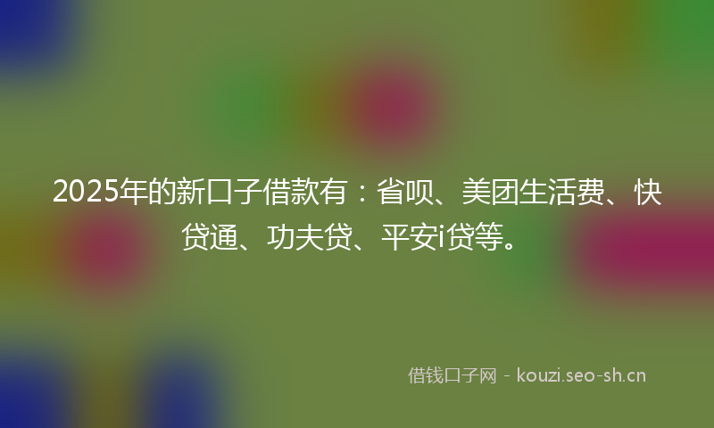 2025年的新口子借款有：省呗、美团生活费、快贷通、功夫贷、平安i贷等。