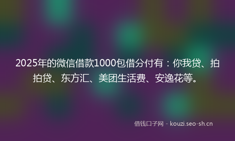 2025年的微信借款1000包借分付有：你我贷、拍拍贷、东方汇、美团生活费、安逸花等。