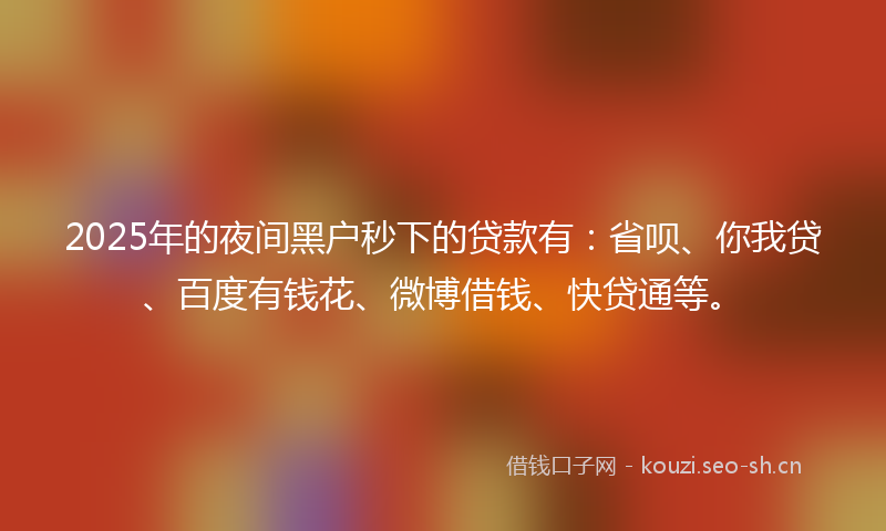 2025年的夜间黑户秒下的贷款有：省呗、你我贷、百度有钱花、微博借钱、快贷通等。