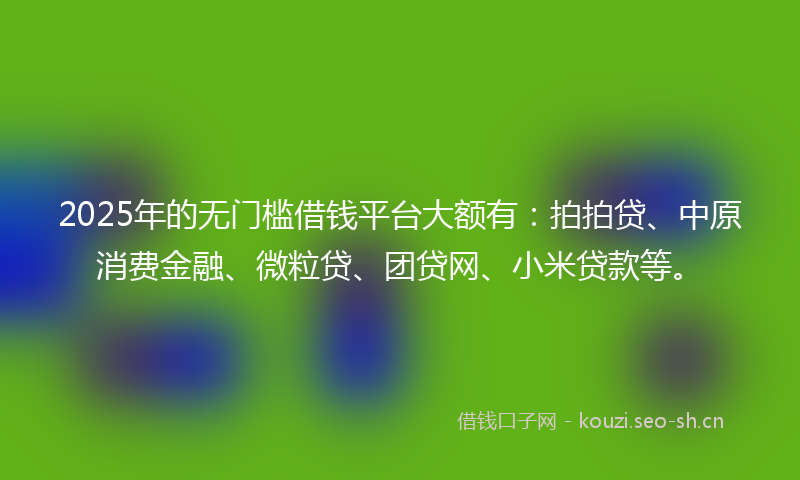 2025年的无门槛借钱平台大额有：拍拍贷、中原消费金融、微粒贷、团贷网、小米贷款等。