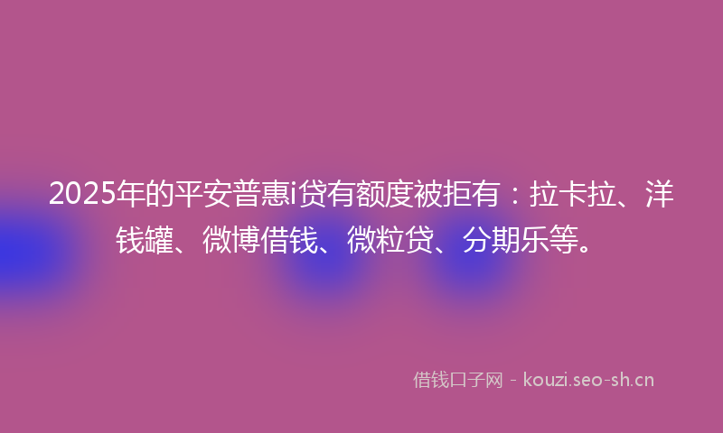2025年的平安普惠i贷有额度被拒有：拉卡拉、洋钱罐、微博借钱、微粒贷、分期乐等。