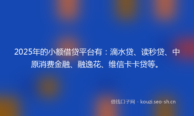 2025年的小额借贷平台有：滴水贷、读秒贷、中原消费金融、融逸花、维信卡卡贷等。