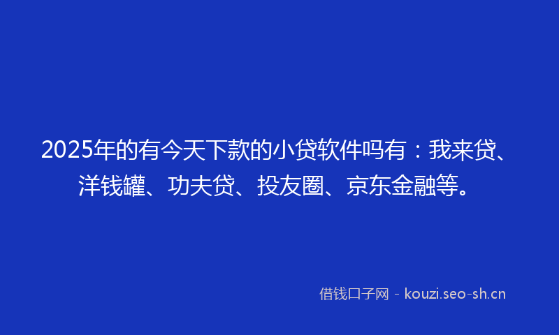 2025年的有今天下款的小贷软件吗有：我来贷、洋钱罐、功夫贷、投友圈、京东金融等。
