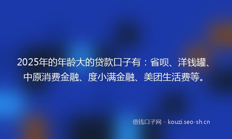 2025年的年龄大的贷款口子有：省呗、洋钱罐、中原消费金融、度小满金融、美团生活费等。