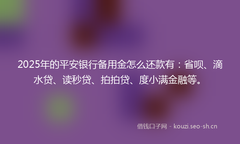 2025年的平安银行备用金怎么还款有：省呗、滴水贷、读秒贷、拍拍贷、度小满金融等。