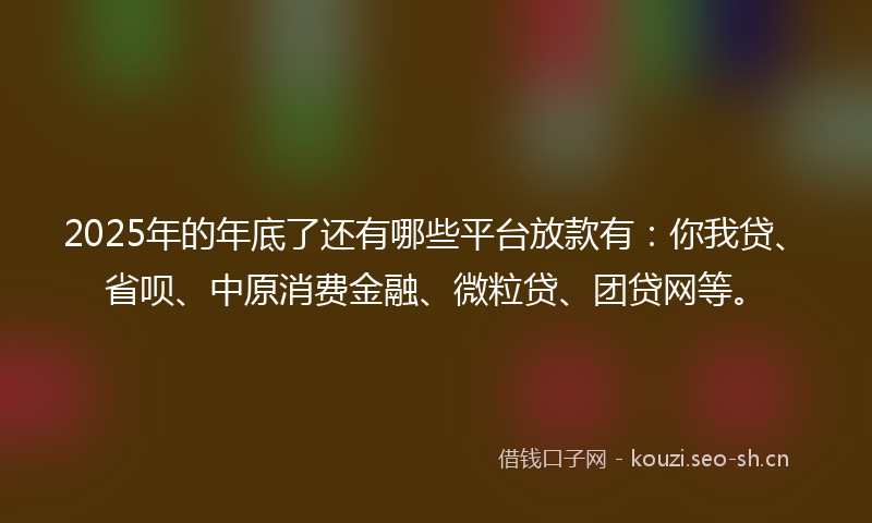 2025年的年底了还有哪些平台放款有：你我贷、省呗、中原消费金融、微粒贷、团贷网等。