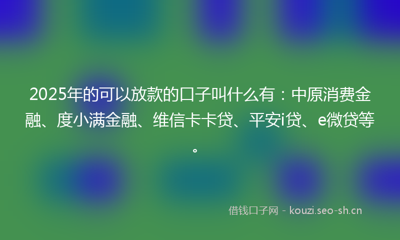 2025年的可以放款的口子叫什么有：中原消费金融、度小满金融、维信卡卡贷、平安i贷、e微贷等。