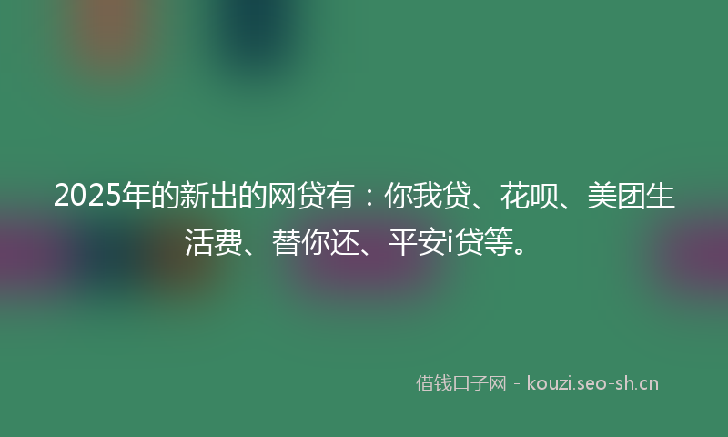 2025年的新出的网贷有：你我贷、花呗、美团生活费、替你还、平安i贷等。