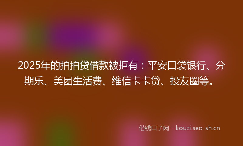 2025年的拍拍贷借款被拒有：平安口袋银行、分期乐、美团生活费、维信卡卡贷、投友圈等。
