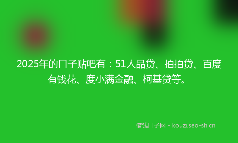 2025年的口子贴吧有：51人品贷、拍拍贷、百度有钱花、度小满金融、柯基贷等。