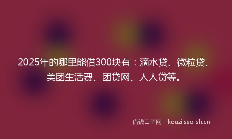 2025年的哪里能借300块有：滴水贷、微粒贷、美团生活费、团贷网、人人贷等。