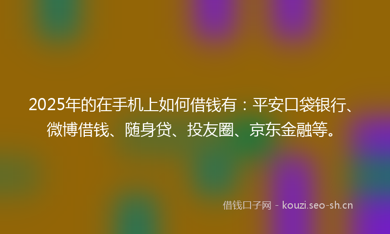 2025年的在手机上如何借钱有：平安口袋银行、微博借钱、随身贷、投友圈、京东金融等。