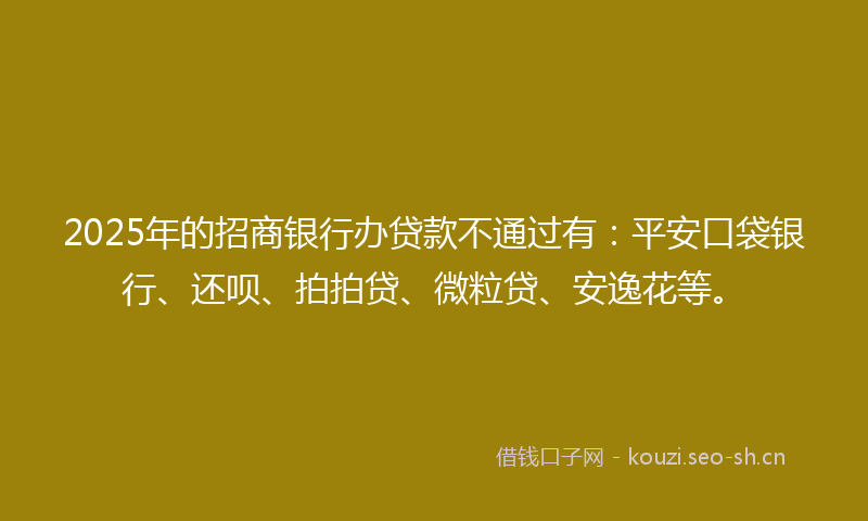 2025年的招商银行办贷款不通过有：平安口袋银行、还呗、拍拍贷、微粒贷、安逸花等。