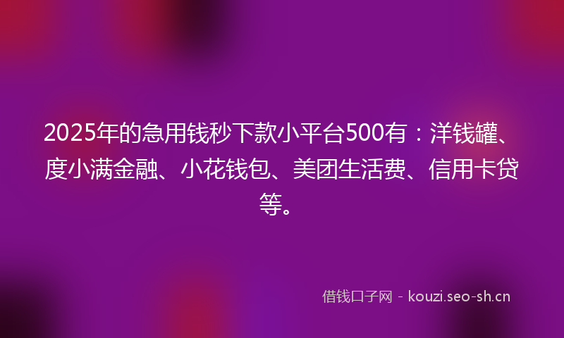 2025年的急用钱秒下款小平台500有：洋钱罐、度小满金融、小花钱包、美团生活费、信用卡贷等。