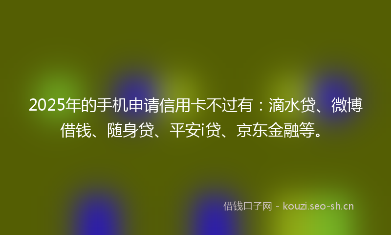 2025年的手机申请信用卡不过有：滴水贷、微博借钱、随身贷、平安i贷、京东金融等。