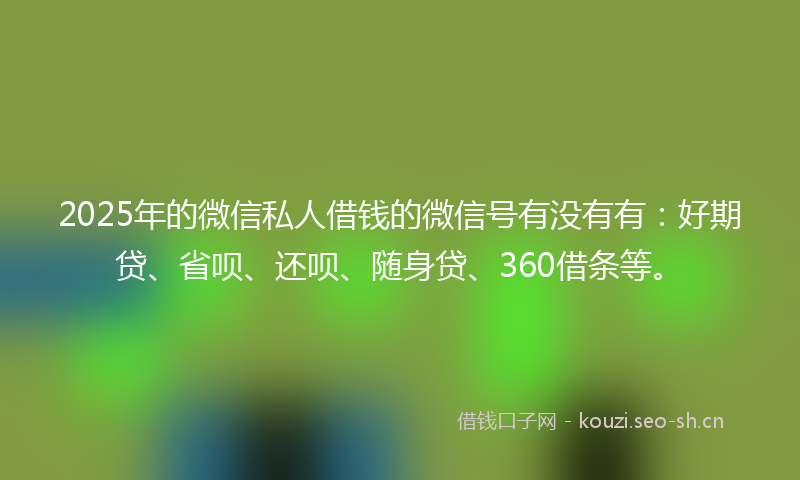 2025年的微信私人借钱的微信号有没有有：好期贷、省呗、还呗、随身贷、360借条等。