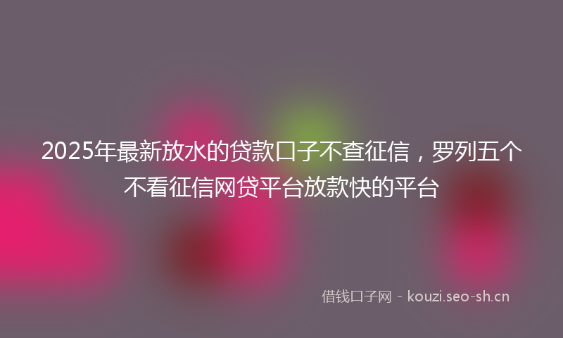 2025年最新放水的贷款口子不查征信，罗列五个不看征信网贷平台放款快的平台