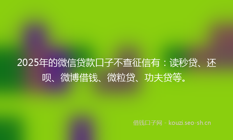 2025年的微信贷款口子不查征信有：读秒贷、还呗、微博借钱、微粒贷、功夫贷等。