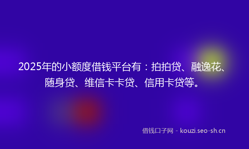 2025年的小额度借钱平台有：拍拍贷、融逸花、随身贷、维信卡卡贷、信用卡贷等。