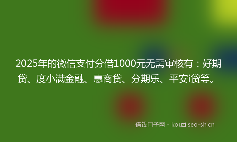 2025年的微信支付分借1000元无需审核有：好期贷、度小满金融、惠商贷、分期乐、平安i贷等。