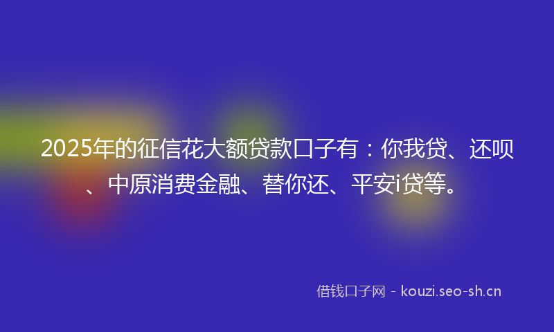 2025年的征信花大额贷款口子有：你我贷、还呗、中原消费金融、替你还、平安i贷等。