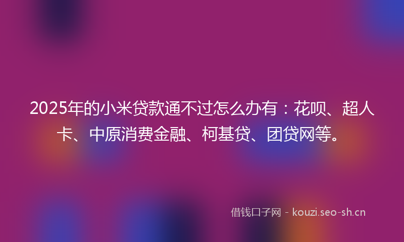 2025年的小米贷款通不过怎么办有：花呗、超人卡、中原消费金融、柯基贷、团贷网等。